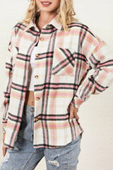 Pink Plaid Button Front Chest Pocket Shacket