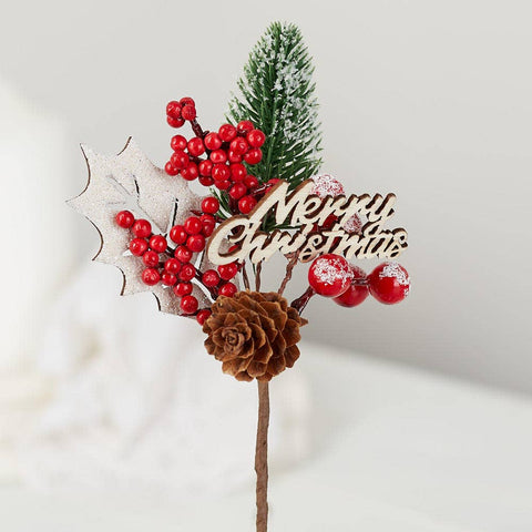 6" Merry Christmas Holiday Tree and Berry Pick