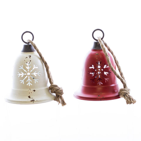 Metal Christmas Bells, set of 2 white & red 4x8"