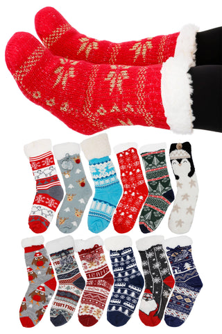 Women's Christmas Fuzzy Lounge Mid-Crew Socks - Random