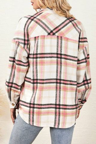 Pink Plaid Button Front Chest Pocket Shacket