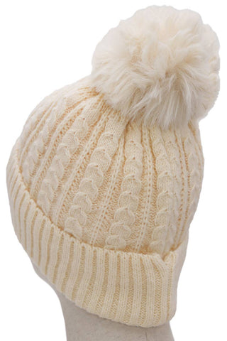 Braided Knitted Fuzzy Sherpa Fleece Lined Beanie