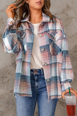Pink Plaid Flap Pockets Shacket