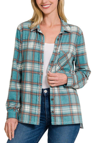 Plaid Roll-up Long Sleeve Shacket