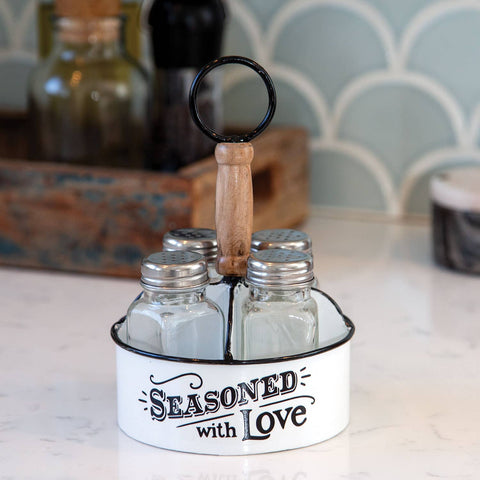 Seasoned With Love Caddy w/4 Salt & Pepper Shakers 5x9"