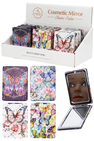 Butterfly Floral Glitter Makeup Mirror - 12 pcs