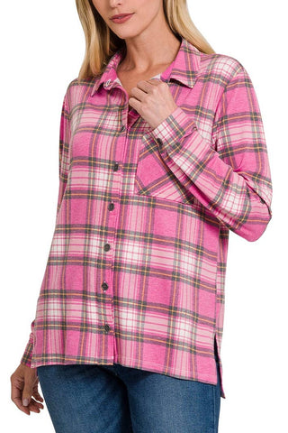 Plaid Roll-up Long Sleeve Shacket