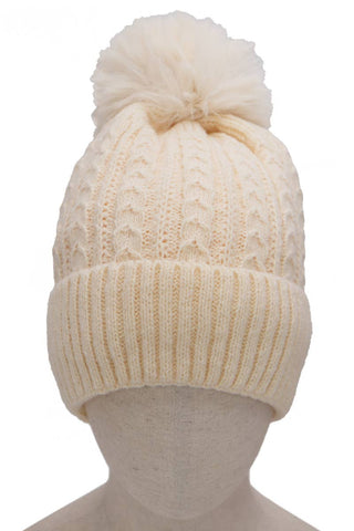Braided Knitted Fuzzy Sherpa Fleece Lined Beanie