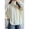 Image of Cable Knit Half Zipper Solid Loose Sweater