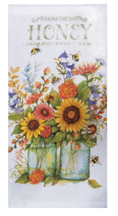 Sunflower Honey Ball Jars with bees and wildflowers Terry Kitchen Towel