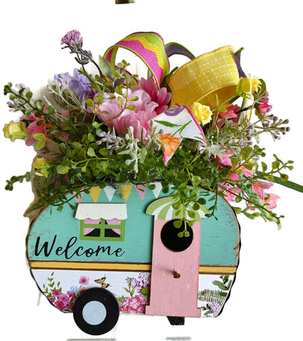 Camper Birdhouse Floral Arrangement - Mother's Day, Floral Arrangements, Gift for Women Birthday