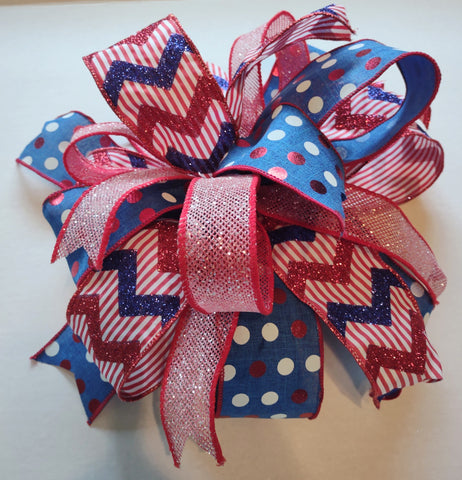 The Gypsy Bow, Patriotic Bow, 4th of July Bow, American Flag Bow, Stars and Stripes Bow, Wreath Bow, Lantern Bow, Patriotic Wreath Bow