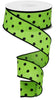 Image of Small Polka Dot Ribbon, Black Dots on Lime Green, Halloween Fall Spring Summer Wired Ribbon, 1.5" Wide X 10 Yard Roll