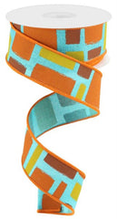 Fall Turquoise Brush Strokes Wired Ribbon By the Roll 1.5" x 10 Yards