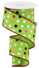 Image of Grinch 2.5" Metallic Dots on Lime/Red/White Dot Wired Ribbon Wreath Ribbon Craft Ribbon Christmas Ribbon