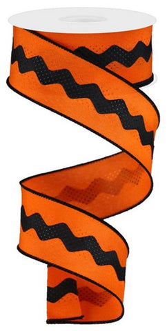 Halloween Fall 1.5" Orange Black Ric Rac Ribbon Wired, 10yds