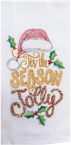 Flour Sack Embroidered Towel - Santa Hat Tis the Season to be Jolly!