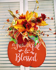 Thankful and Blessed Fall Floral Pumpkin - Front Door Decor Fall Decor Fall Door Hanger