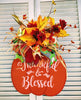 Image of Thankful and Blessed Fall Floral Pumpkin - Front Door Decor Fall Decor Fall Door Hanger