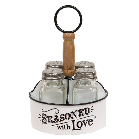 Seasoned With Love Caddy w/4 Salt & Pepper Shakers 5x9"
