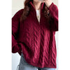 Image of Cable Knit Half Zipper Solid Loose Sweater