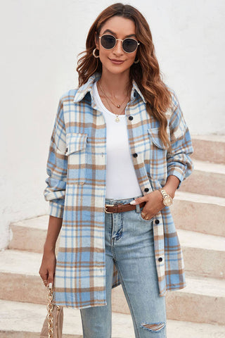 Plaid Flap Pocket Long Sleeve Shacket