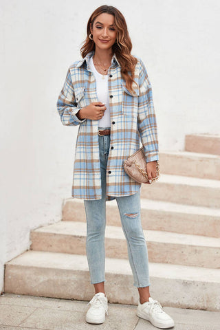 Plaid Flap Pocket Long Sleeve Shacket