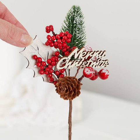 6" Merry Christmas Holiday Tree and Berry Pick