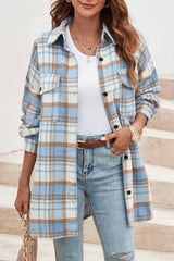 Plaid Flap Pocket Long Sleeve Shacket
