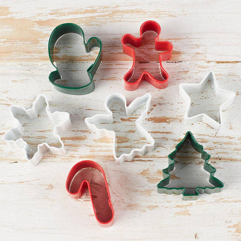Christmas Set of 7 Metal Mini Cookie Cutters + Storage Box
