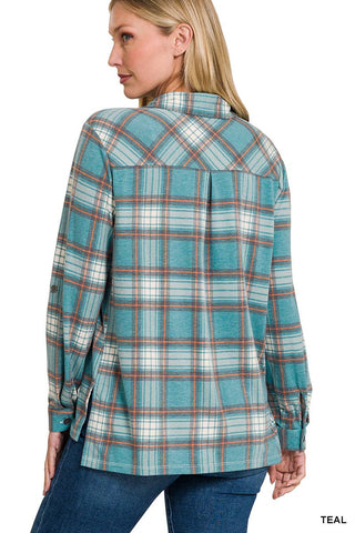 Plaid Roll-up Long Sleeve Shacket