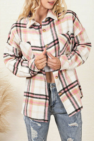 Pink Plaid Button Front Chest Pocket Shacket