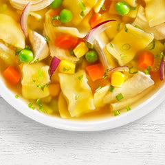 Chicken Noodle Soup is a home-style medley of colorful peas, carrots and corn