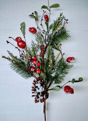 Christmas Pine - Pine berry spray, Christmas wreath florals, Christmas greenery spray, pinecone spray