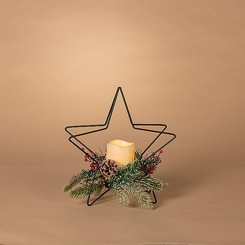 Star Metal Candle Centerpiece with LED light up candle - 11.8"H