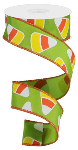Candy Corn Halloween Wired Ribbon By the Roll For Wreaths or Bows 1.5 x 10 YARD Roll