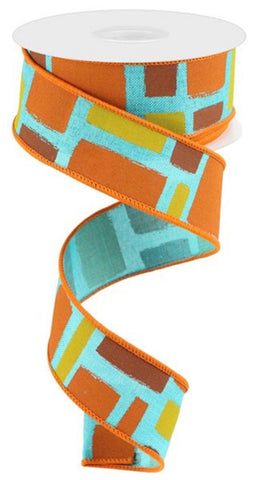 Fall Turquoise Brush Strokes Wired Ribbon By the Roll 1.5" x 10 Yards