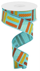 Fall Ribbon Teal Brush Strokes Wired Ribbon By the Roll 1.5" x 10 Yards
