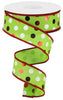 Image of Grinch 1.5" Metallic Dots on Lime/Red/White Dot Wired Ribbon Wreath Ribbon Craft Ribbon  Christmas Ribbon