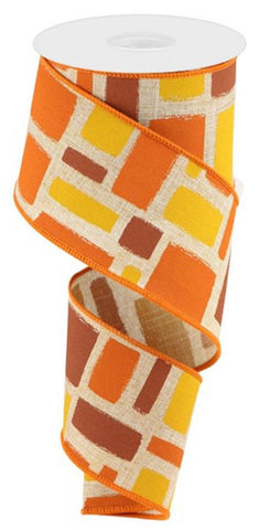 Fall Halloween Ribbon 2.5"x10yd Bold Brush Strokes/royal Lt Tan/dk Org/mstrd/brn