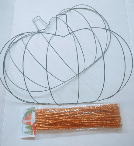 Two Piece Metal Pumpkin Floral Crafting Frame 18 x 13 x 5 inches with 1 pkg. of Tinsel Pipe Cleaners