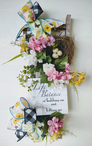 Summer, Ladder Wall Hanging with sign and Florals, 12" x 8" Great for your home or Gifting